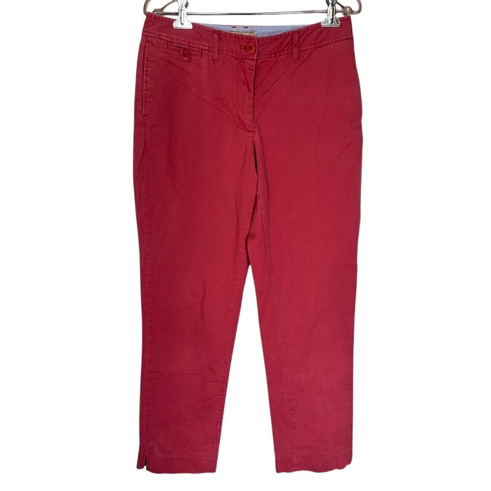 LL Bean Favorite Fit Straight Leg Pants Red Cotton Stretch Size 8T 275337